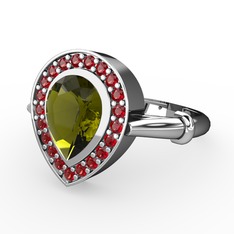 Peridot ve garnet 8 ayar beyaz altın yüzük