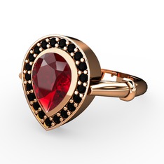 Garnet ve siyah zirkon 8 ayar rose altın yüzük