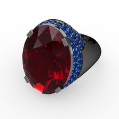 Garnet ve lab safir 925 ayar siyah rodyum kaplama gümüş yüzük