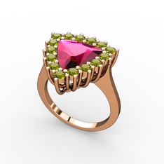 Rodolit garnet ve peridot 8 ayar rose altın yüzük