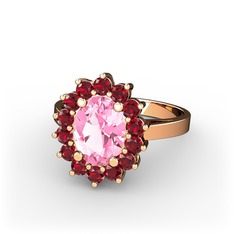 Pembe kuvars ve garnet 925 ayar rose altın kaplama gümüş yüzük