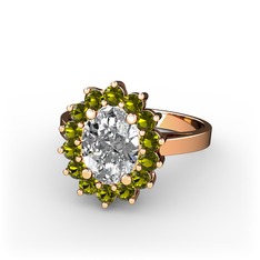 Swarovski ve peridot 8 ayar rose altın yüzük