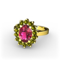 Rodolit garnet ve peridot 14 ayar altın yüzük