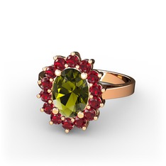 Peridot ve garnet 14 ayar rose altın yüzük