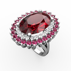 Garnet, pırlanta ve rodolit garnet 14 ayar beyaz altın yüzük (0.936 karat)