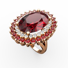 Garnet ve beyaz zirkon 925 ayar rose altın kaplama gümüş yüzük