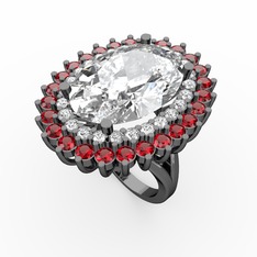 Neşe Yüzük - Swarovski, pırlanta ve garnet 925 ayar siyah rodyum kaplama gümüş yüzük (0.936 karat) #17noig