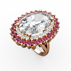 Neşe Yüzük - Swarovski, pırlanta ve rodolit garnet 18 ayar rose altın yüzük (0.936 karat) #1n2m1v2