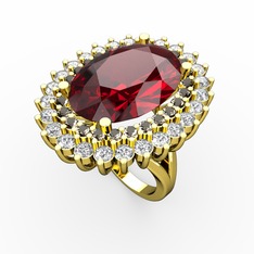 Garnet, dumanlı kuvars ve swarovski 8 ayar altın yüzük