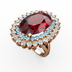 Garnet, akuamarin ve swarovski 14 ayar rose altın yüzük