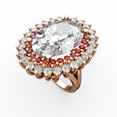 Neşe Yüzük - Beyaz zirkon, garnet ve swarovski 14 ayar rose altın yüzük #a78tc8