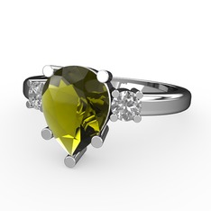 Tria Yüzük - Peridot ve swarovski 18 ayar beyaz altın yüzük #1dvovn2