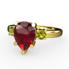 Tria Yüzük - Garnet ve peridot 14 ayar altın yüzük #9dsztl