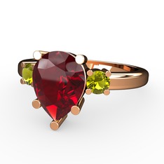 Garnet ve peridot 925 ayar rose altın kaplama gümüş yüzük