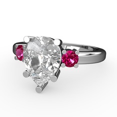 Tria Yüzük - Swarovski ve rodolit garnet 8 ayar beyaz altın yüzük #ftbrlo