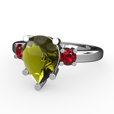 Peridot ve garnet 18 ayar beyaz altın yüzük