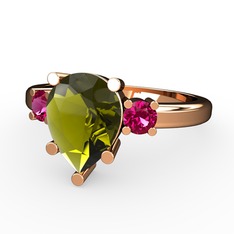 Peridot ve rodolit garnet 18 ayar rose altın yüzük