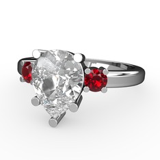 Tria Yüzük - Swarovski ve garnet 14 ayar beyaz altın yüzük #x0l3lz