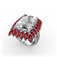 Paiva Yüzük - Swarovski ve garnet 14 ayar beyaz altın yüzük #1kryljo