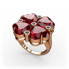 Garnet ve siyah zirkon 8 ayar rose altın yüzük