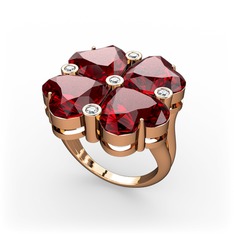 Garnet ve swarovski 18 ayar rose altın yüzük