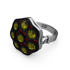 Peridot ve garnet 925 ayar gümüş yüzük