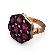 Rodolit garnet ve swarovski 8 ayar rose altın yüzük