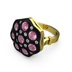 Glory Elmas Yüzük - Pembe kuvars ve swarovski 14 ayar altın yüzük #i4qrke