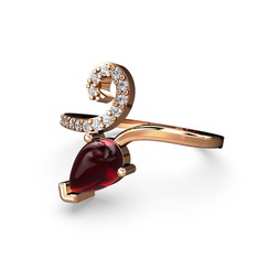 Sarmaşık Damla Yüzük - Swarovski ve garnet 925 ayar rose altın kaplama gümüş yüzük #1c99suq