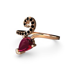 Siyah zirkon ve rodolit garnet 18 ayar rose altın yüzük