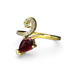 Sarmaşık Damla Yüzük - Swarovski ve garnet 925 ayar altın kaplama gümüş yüzük #1oqq1fo