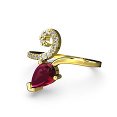 Sarmaşık Damla Yüzük - Swarovski ve rodolit garnet 925 ayar altın kaplama gümüş yüzük #1ugeoun