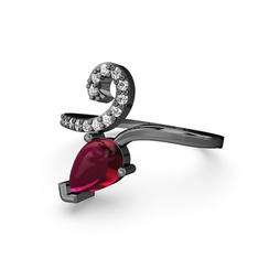 Sarmaşık Damla Yüzük - Swarovski ve rodolit garnet 925 ayar siyah rodyum kaplama gümüş yüzük #1wq6pm