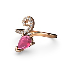 Swarovski ve pembe kuvars 925 ayar rose altın kaplama gümüş yüzük