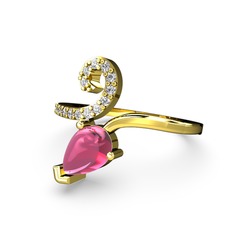 Sarmaşık Damla Yüzük - Swarovski ve pembe kuvars 925 ayar altın kaplama gümüş yüzük #jpdh3y