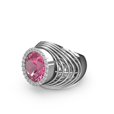 Mai Tel Yüzük - Pembe kuvars ve swarovski 14 ayar beyaz altın yüzük #18tw8yy