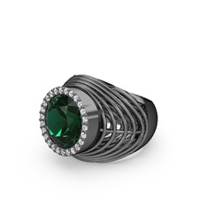Mai Tel Yüzük - Yeşil kuvars ve pırlanta 925 ayar siyah rodyum kaplama gümüş yüzük (0.286 karat) #1wsivyx