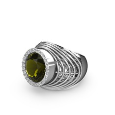 Mai Tel Yüzük - Peridot ve swarovski 8 ayar beyaz altın yüzük #dheqjq