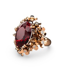 Garnet ve swarovski 14 ayar rose altın yüzük