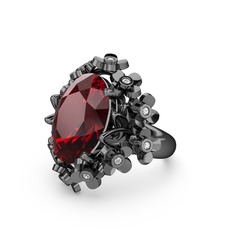 Belka Demet Yüzük - Garnet ve swarovski 925 ayar siyah rodyum kaplama gümüş yüzük #39u8md