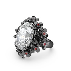 Belka Demet Yüzük - Swarovski ve garnet 925 ayar siyah rodyum kaplama gümüş yüzük #koqhkv