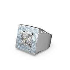 Albera Kare Yüzük - Beyaz zirkon ve akuamarin 925 ayar gümüş yüzük #11ekx9i