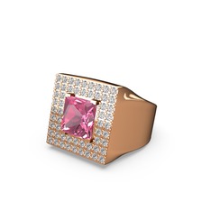 Pembe kuvars ve swarovski 18 ayar rose altın yüzük