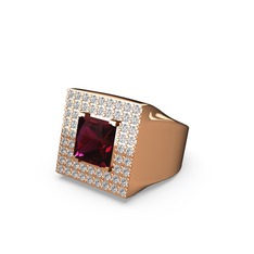 Albera Kare Yüzük - Rodolit garnet ve swarovski 14 ayar rose altın yüzük #1hfns8