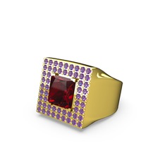 Garnet ve ametist 8 ayar altın yüzük