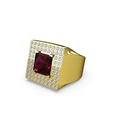 Albera Kare Yüzük - Rodolit garnet ve swarovski 925 ayar altın kaplama gümüş yüzük #36zh22