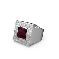 Albera Kare Yüzük - Rodolit garnet ve swarovski 18 ayar beyaz altın yüzük #92hpeh