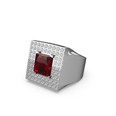 Albera Kare Yüzük - Garnet ve swarovski 18 ayar beyaz altın yüzük #aacmfr