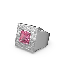 Albera Kare Yüzük - Pembe kuvars ve swarovski 14 ayar beyaz altın yüzük #vetjes