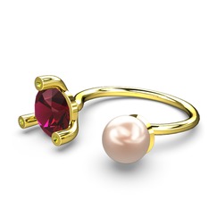 İncili Tektaş Yüzük - Pembe inci, rodolit garnet ve peridot 8 ayar altın yüzük #9y3ou